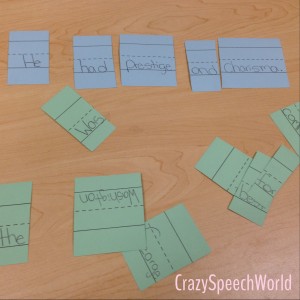 Sentence strips Main Idea