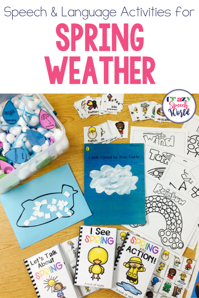 Spring weather activities including books, crafts, and sensory bins