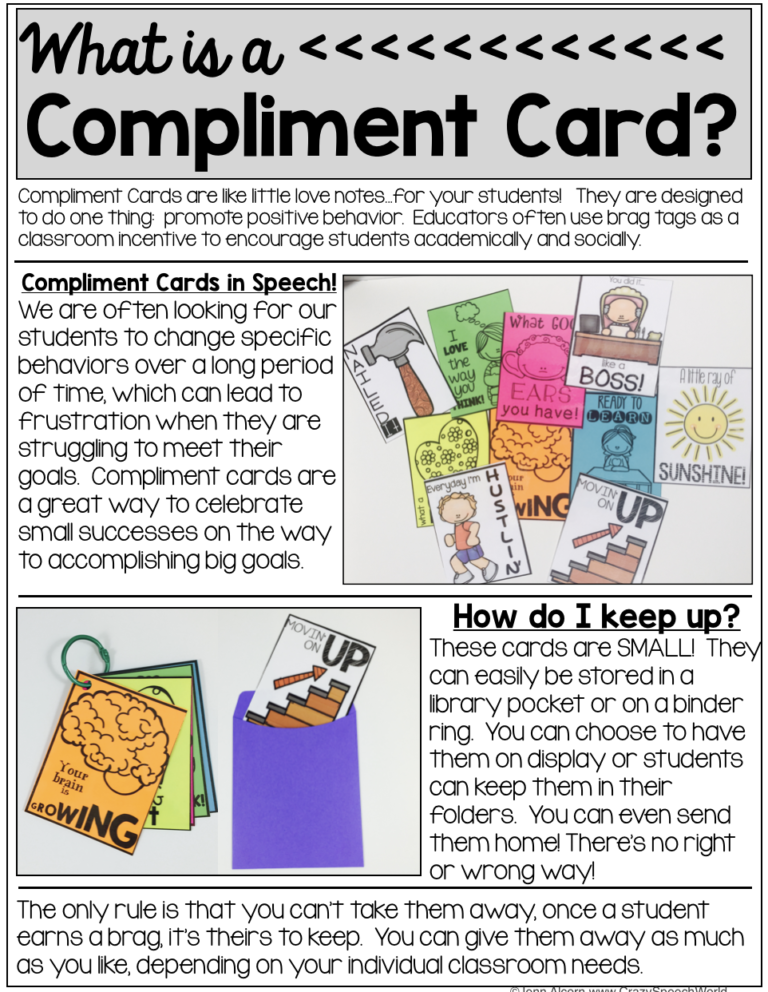 Why I Need Compliment Cards {FREEBIE!} - Crazy Speech World