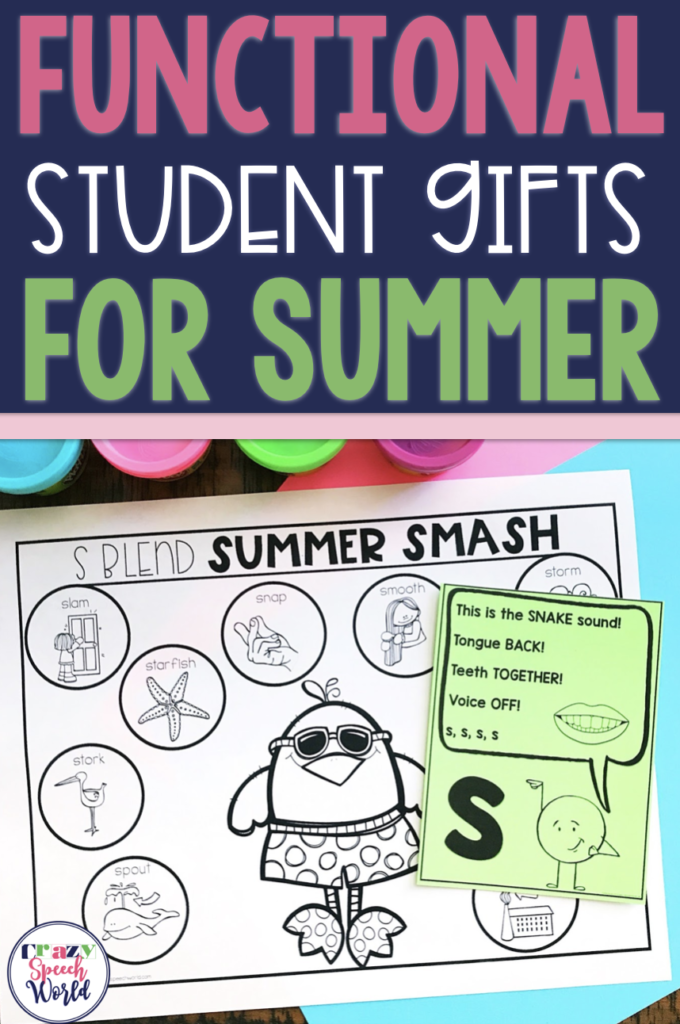 end of year gifts for students - pictured a piece of paper with s blend words and pictures