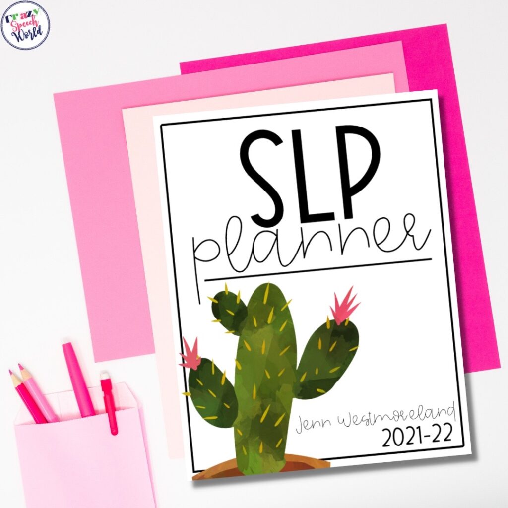 cover of a paper planner titled SLP Planner 2021-22